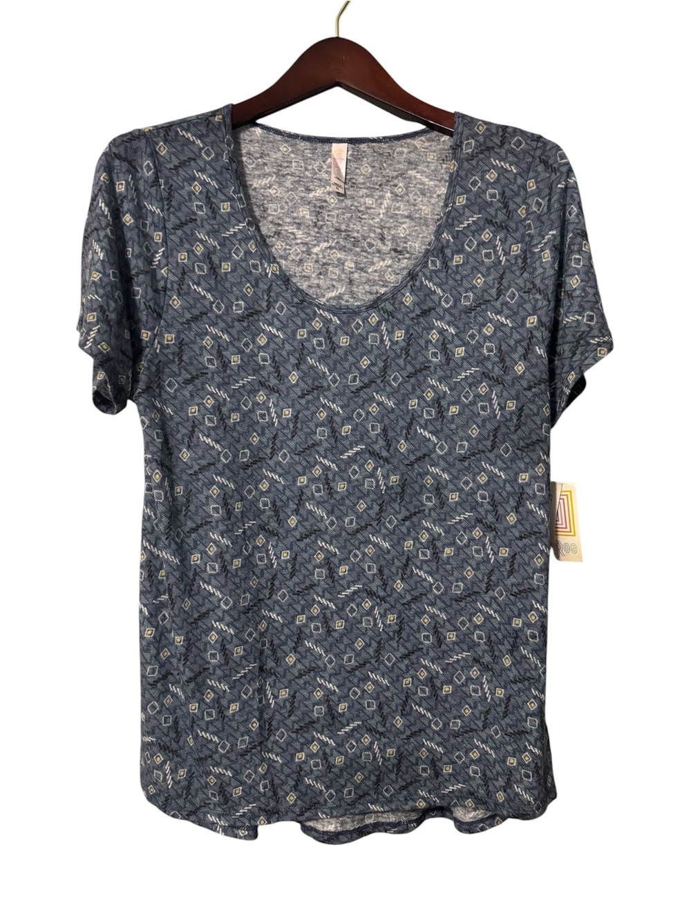 NWT Lularoe Women's Blue Patterned V-Neck Short Sleeve Top Size XL